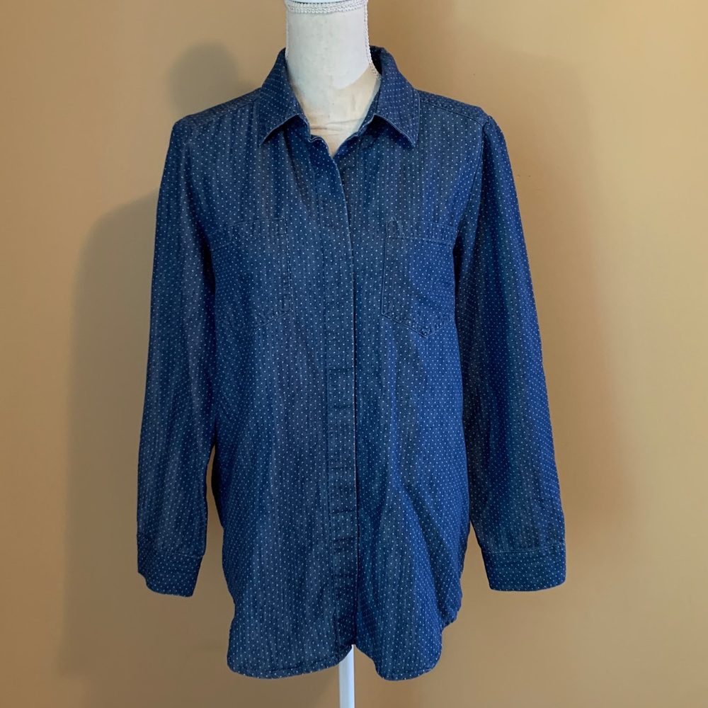 Lauren Conrad Polka Dot Chambray Button-Down Top